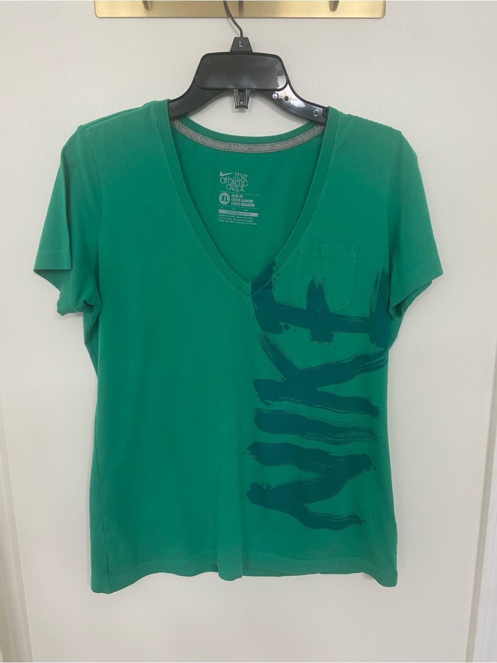 Nike Green V-Neck Short Sleeve Tee with dark green Brushstroke